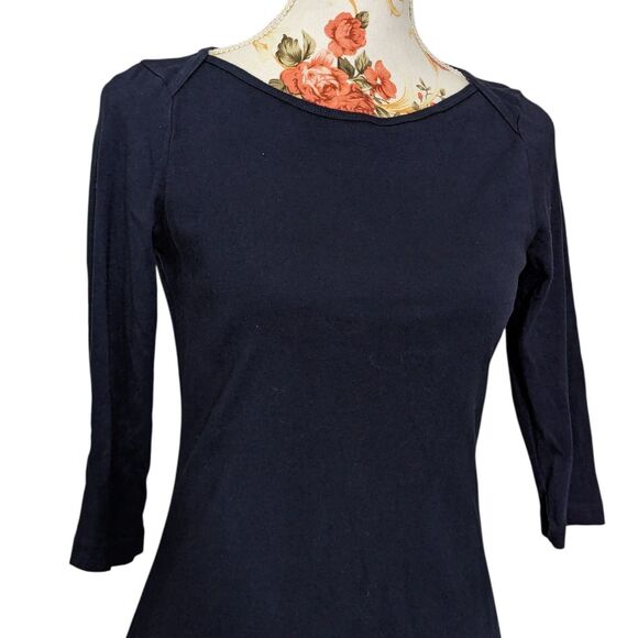 Three Dots Size Small Dark Blue Dress 3/4 Sleeve Boat Neck Ballerina Athleisure - Picture 2 of 9